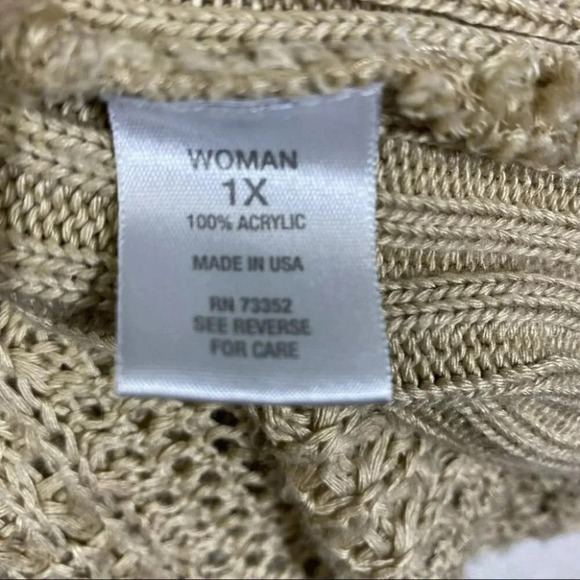 Dress Barn 1X Tan short sleeve open knit cardigan - Picture 6 of 6